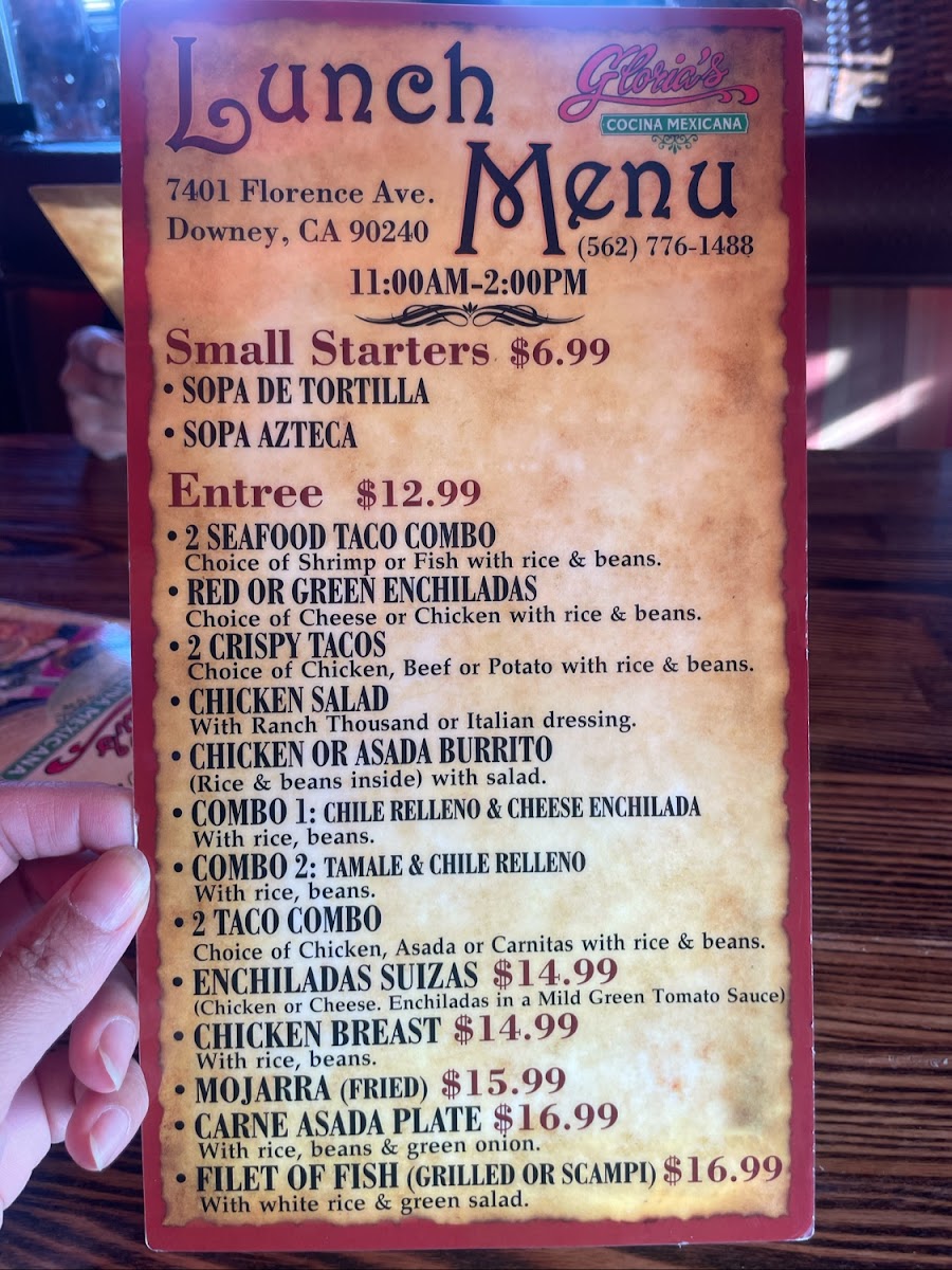 Gloria's Cocina Mexicana Menu - Image 1